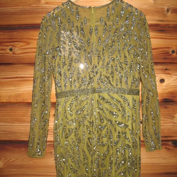MAC DUGGAL 5124 Green Beaded Long Sleeve Evening Gown Size 6 - Picture 11 of 15